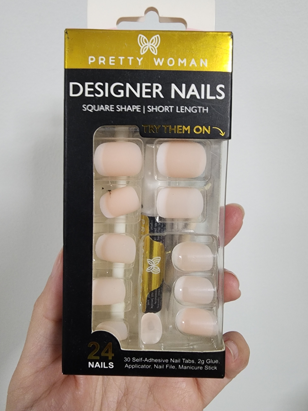 Designer Short Square Press-On Nails - Nude Pink